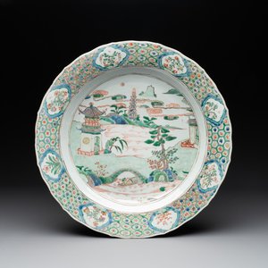 A Chinese famille verte 'river landscape' dish, artemisia leaf mark, Kangxi — 照片 1