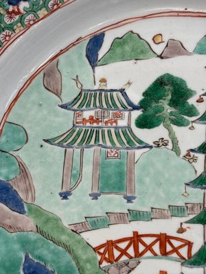 A Chinese famille verte 'river landscape' dish, lozenge mark, Kangxi — photo 3