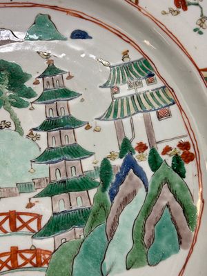 A Chinese famille verte 'river landscape' dish, lozenge mark, Kangxi — photo 5