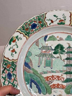 A Chinese famille verte 'river landscape' dish, lozenge mark, Kangxi — photo 6