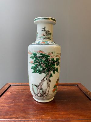A Chinese famille verte rouleau 'Eight immortals' vase, Kangxi — photo 3