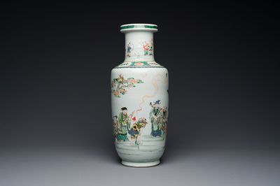 A Chinese famille verte rouleau 'Eight immortals' vase, Kangxi