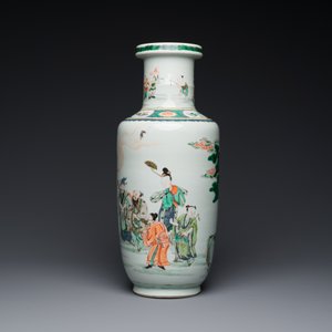 A Chinese famille verte rouleau 'Eight immortals' vase, Kangxi — photo 2