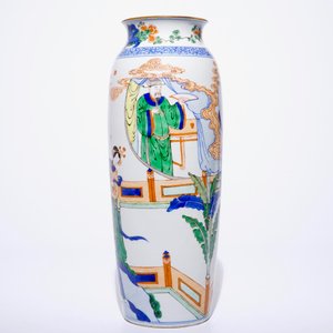A Chinese famille verte rouleau vase in Kangxi-style, 19th C. — 照片 2