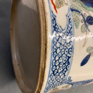 A Chinese famille verte rouleau vase with floral design, Kangxi — 照片 12