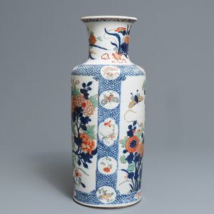 A Chinese famille verte rouleau vase with floral design, Kangxi — 照片 4