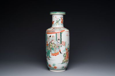 A Chinese famille verte rouleau vase with narrative design, 19th C. — 照片 1