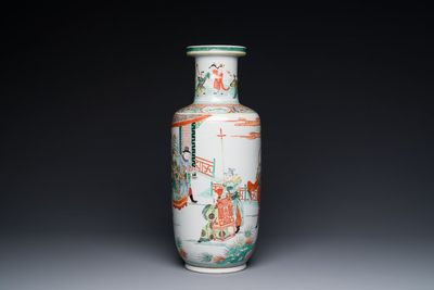 A Chinese famille verte rouleau vase with narrative design, 19th C. — 照片 2