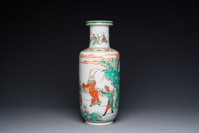 A Chinese famille verte rouleau vase with narrative design, 19th C. — 照片 4