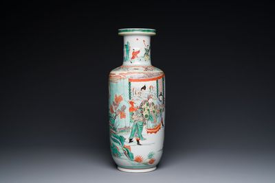 A Chinese famille verte rouleau vase with narrative design, 19th C. — 照片 6