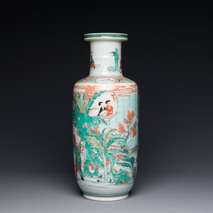 A Chinese famille verte rouleau vase with narrative design, 19th C. — 照片 5