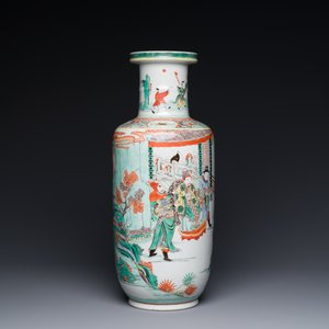 A Chinese famille verte rouleau vase with narrative design, 19th C. — 照片 6