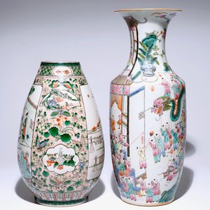 A Chinese famille verte silk production vase and a famille rose "Hundred boys" vase, 19/20th C. — photo 2
