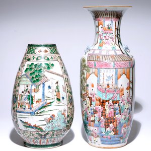 A Chinese famille verte silk production vase and a famille rose "Hundred boys" vase, 19/20th C. — photo 3