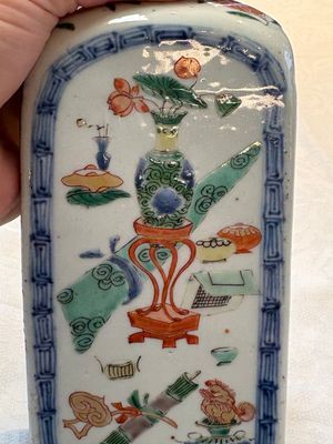 A Chinese famille verte square flask with a silver cover, Kangxi — photo 11