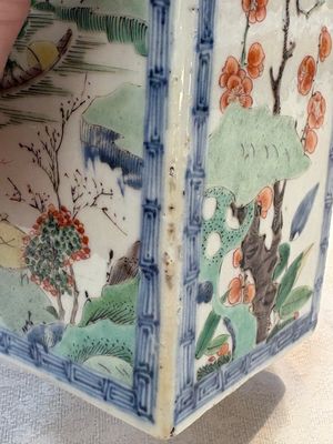 A Chinese famille verte square flask with a silver cover, Kangxi — photo 10