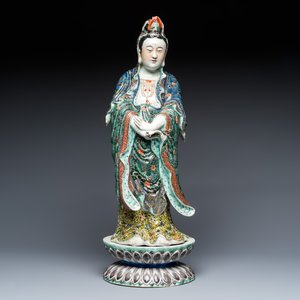 A Chinese famille verte standing Guanyin on a lotus throne — photo 4