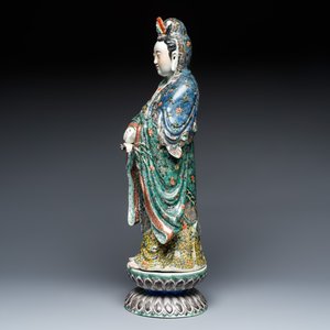 A Chinese famille verte standing Guanyin on a lotus throne — photo 5