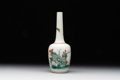 A Chinese famille verte vase with floral design, Kangxi
