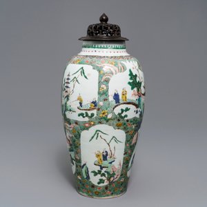 A Chinese famille verte vase with landscape medallions, Kangxi — photo 8