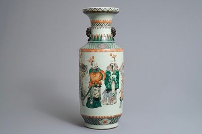 A Chinese famille verte vase with officials and warriors, 19th C.