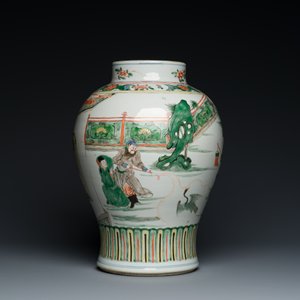 A Chinese famille verte vase with reticulated wooden cover and stand, Kangxi — 照片 5