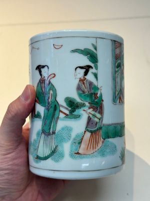 A Chinese famille verte 'Xi Xiang Ji' brush pot, Xue Gu Zhai 學古齋 mark, 19th C. — photo 5