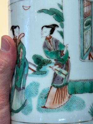 A Chinese famille verte 'Xi Xiang Ji' brush pot, Xue Gu Zhai 學古齋 mark, 19th C. — photo 8
