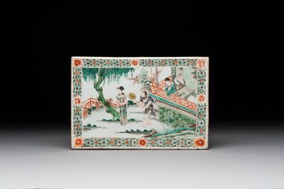A Chinese famille verte 'Xi Xiang Ji' plaque, Kangxi