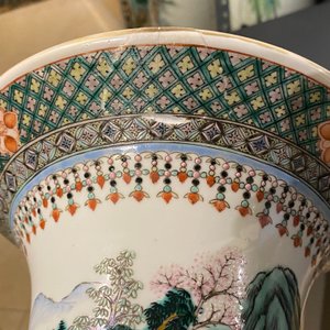 A Chinese famille verte 'yenyen' 'rice production' vase and a large blue and white 'peacock' dish, 19th C. — photo 11