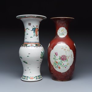 A Chinese famille verte 'Yenyen' vase and a famille rose red-ground vase — photo 4