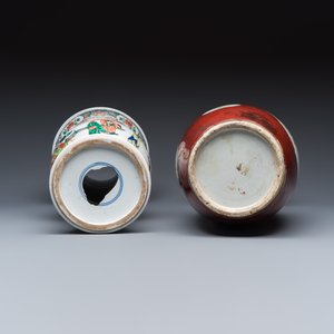 A Chinese famille verte 'Yenyen' vase and a famille rose red-ground vase — photo 7