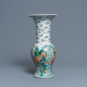 A Chinese famille verte 'yenyen' vase with a dragon and carps, Kangxi mark, 19th C. — photo 3