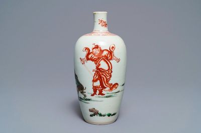 A Chinese famille verte 'Zhong Kui' vase, Kangxi