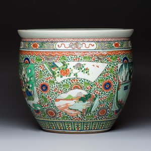 A Chinese famille verte 'Zhu Lin Qi Xian 竹林七賢' and 'Xi Xiang Ji' fish bowl or jardinière, 19th C. — photo 2
