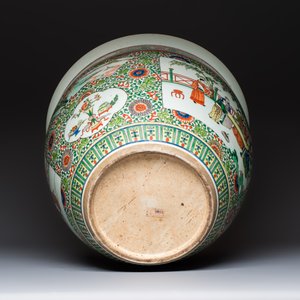 A Chinese famille verte 'Zhu Lin Qi Xian 竹林七賢' and 'Xi Xiang Ji' fish bowl or jardinière, 19th C. — photo 7