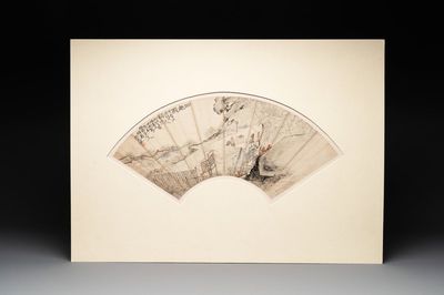 A Chinese fan, ink and colour on paper, signed Zhang Zhiying 張志瀛, 19th C.