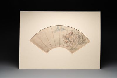 A Chinese fan with folk tale, ink and colour on paper, 19th C.