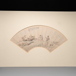 A Chinese fan with folk tale, ink and colour on paper, signed Yuan Qichao 袁啟潮, 19th C. — 照片 1