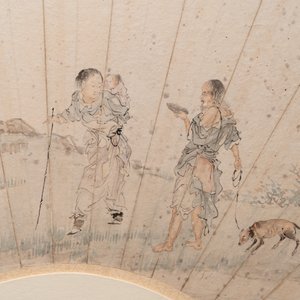 A Chinese fan with folk tale, ink and colour on paper, signed Yuan Qichao 袁啟潮, 19th C. — 照片 2