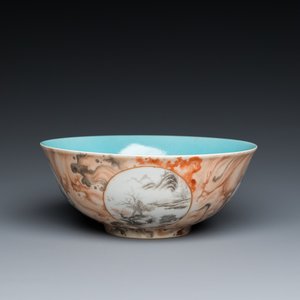 A Chinese faux-bois bowl with grisaille medallions, Qianlong mark, Republic — 照片 1