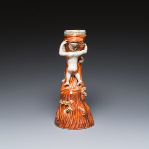 A Chinese faux-bois export porcelain stand with two young boys, Qianlong — 照片 3