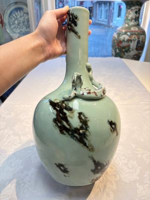 A Chinese 'Faux-Marble' celadon-ground vase with a copper-red-decorated chilong in relief, Qianlong mark and of the period — photo 1