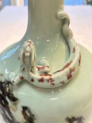 A Chinese 'Faux-Marble' celadon-ground vase with a copper-red-decorated chilong in relief, Qianlong mark and of the period — photo 14