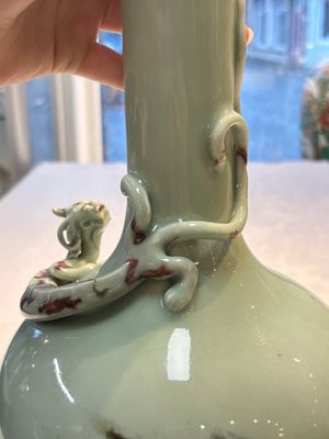 A Chinese 'Faux-Marble' celadon-ground vase with a copper-red-decorated chilong in relief, Qianlong mark and of the period — photo 16