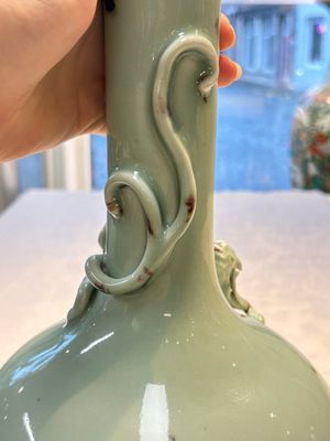 A Chinese 'Faux-Marble' celadon-ground vase with a copper-red-decorated chilong in relief, Qianlong mark and of the period — photo 17