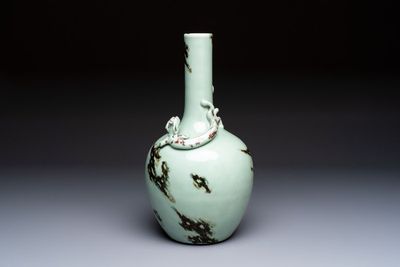A Chinese 'Faux-Marble' celadon-ground vase with a copper-red-decorated chilong in relief, Qianlong mark and of the period