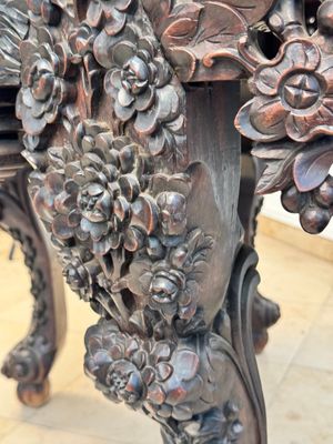A Chinese finely carved hongmu marble top oval table, Canton, 19th C. — photo 12