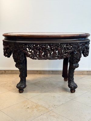 A Chinese finely carved hongmu marble top oval table, Canton, 19th C. — photo 19