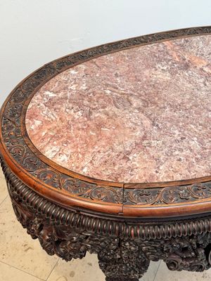 A Chinese finely carved hongmu marble top oval table, Canton, 19th C. — photo 2